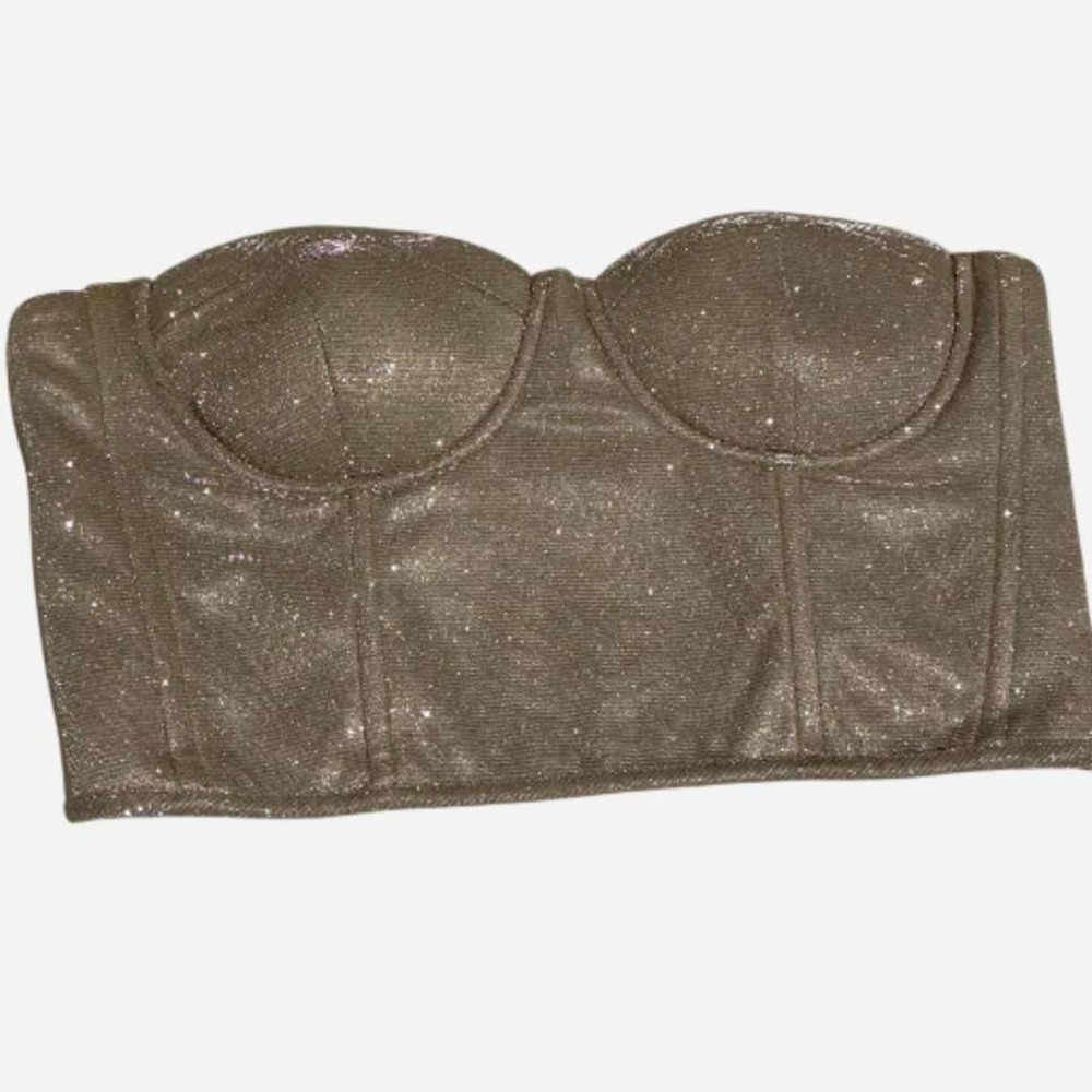 Forever 21 Sparkle Glitter Corset Bustier Top Champagne Gold Size L